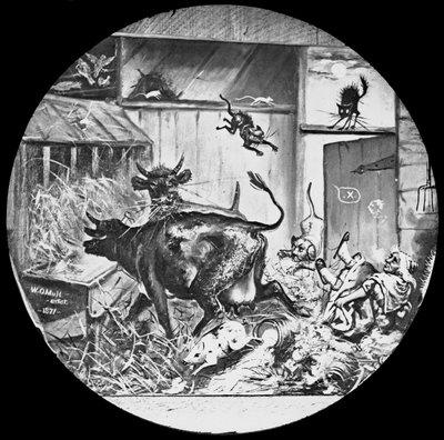 シカゴ火災の起源、1871年頃（ガラスランタンスライド） 作： W. O. Mull